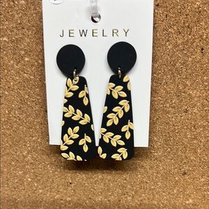Black and Gold Leaf Drop Earrings